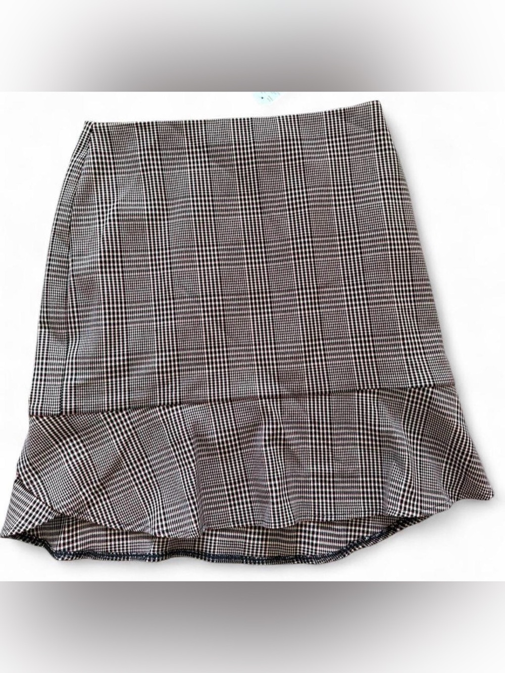 White House Black Market Black & White Plaid Skirt with Ruffle Hem